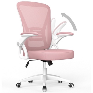 naspaluro Bürostuhl – Ergonomischer Sitz – Sessel mit 90° klappbarer Armlehne – Lordosenstütze – höhenverstellbar - Rosa