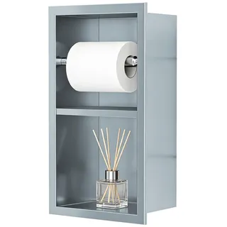 Unterputz-Toilettenpapierhalter, 304 Edelstahl WC Toilettenpapierhalter Verdickt Papierrollenhalter Wandmontage 34×17.9×10cm Klopapierhalter mit aufbewahrung Umgebördelte Kante 1 cm (grau, C)