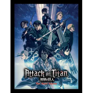 Pyramid International Attack on Titan Poster mit Rahmen und schwarzem Rahmen (Strike Team-Design), 30 x 40 cm, Rahmen und Wandkunst, offizieller Merchandise-Artikel