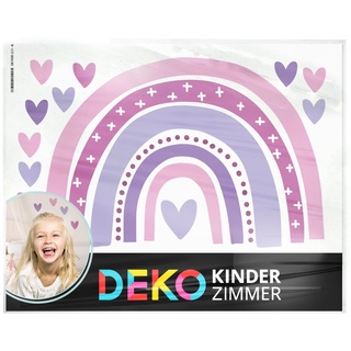 DEKO KINDERZIMMER Wandsticker lila Regenbogen mit Herzchen Wandtattoo für Kinderzimmer Herzen Babyzimmer Wandaufkleber Mädchen Wanddeko DK1037-23-L