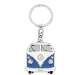 BRISA VW Collection - Volkswagen Emaillierter Metall Schlüssel-Anhänger-Ring Schlüsselbund-Accessoire Keyholder im T1 Bulli Bus Design (Front/Blau)
