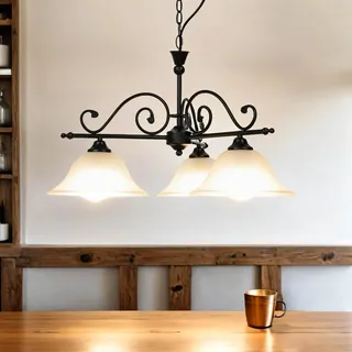 Licht-Erlebnisse Pendelleuchte Esstisch Schwarz, Rustikale Deckenlampe Landhausstil, Hängelampe Glas, blendarm, Küche, 3-flammig, E27, B:60 cm, Hängeleuchte Wohnzimmer