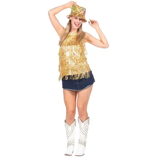 WILBERS & WILBERS 6449 - Metallic Party Top Damen mit Paillettenfransen, Stretchstoff, glänzendes Oberteil für Disco, Festival
