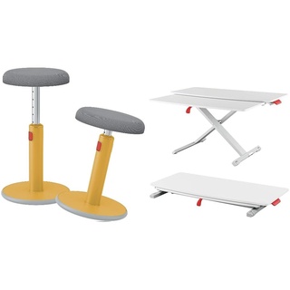 Leitz Ergo Set Active Sitz-Steh-Hocker + Schreibtisch-Aufsatz mit Tastaturablage, Bürohocker mit 46 cm bis 79 cm Höhe, Aufsatz für Monitore & Laptops, TÜV & IGR-Zertifiziert, 65180019 + 65320085