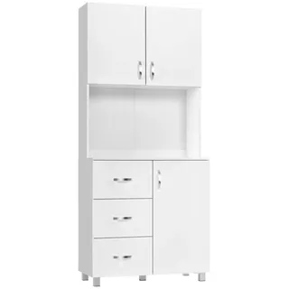 Sideboard für Küche und Wohnzimmer - Modernes Sideboard aus Massivholz - 2 Schränke mit Verstellbaren Einlegeböden - 3 Schubladen und Offenes Fach - 100 cm - Armeegrün - Grün