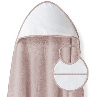 Baby BadePoncho 1x1 m Bademantel Kapuzenbademantel PUNTO DE CRUZ LISO rosa & Lätzchen für Neugeborene 100% Baumwolle