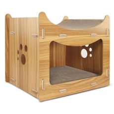 Record Kratzbaum für Katzen Pagode – Gestell aus Holz und Karton mit Catnip – rechteckige Form – Maße: 45 x 30 x 35 h – bequemes Katzenbett