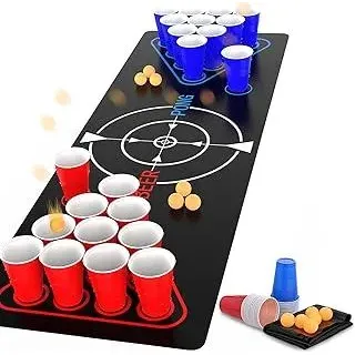 Beer Pong Tisch Matte Set 180x61cm mit 22 Bechern 6 Bälle, aus Kunststoff