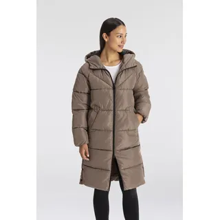 Steppmantel ONLY "ONLAMAND – Langer Puffercoat mit 2-Wege-Reißverschluss", Damen, Gr. M, braun (walnut), Web, Obermaterial: 100% Polyester, unifarben, lässig geschnitten lang, Mäntel Steppmantel, lässig geschnitten, modisch, Steppware, Materialmix, hochschließend