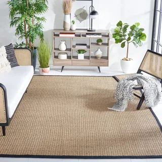 Safavieh Quadratischer Teppich 183 x 183 cm - Natural Fiber Collection - Modernes Design, Natur & Schwarz, Handgewebtes Seegras, Ideal für Wohnzimmer, Eingang, Büro