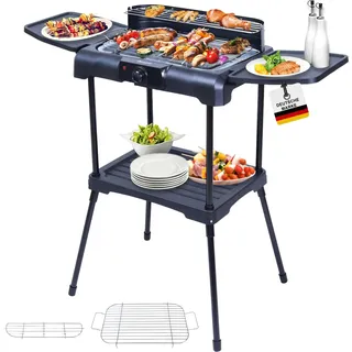 Sommertal BBQ231 Elektrogrill | Balkongrill | 2200W | Camping Grill | 2in1 Tischgrill mit Standfuß | Stufenloser Temperaturregler | Ablagefläche