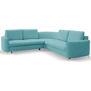DomoHome Ecksofa LAREN Modernes Schlafsofa Stauraum für Bettwäsche Stilvolle Kunststofffüße Einfacher Aufbau Komfortable Schlaffunktion Linke 150x212cm Größe: 251x251x85cm Farbe:TÜRKISCH - Türkis