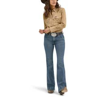 Wrangler Damen Langärmeliges Westernhemd mit Druckknöpfen Vorne Bluse, Rawhide, Mittel
