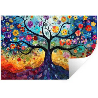 MuchoWow Wandtattoo Kunst - Baum des Lebens - Blumen - Hippie 120x80 cm , Dunkelblau , Kunststoff , Rechteckig , 120x80x0.1 cm , Tapeten & Wandverkleidungen, Wandtattoos & Sticker