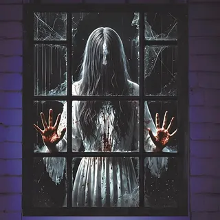 Halloween Deko Gruselig Fensterbilder - Halloween Deko Fenster Vorhang für Outdoor Innen Garten Haustür Tür, 60 x 48cm Helloween Draußen Fensterdeko Türdeko Horror Party Decorations Zubehör
