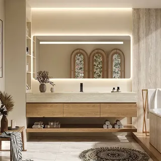 Waschbecken ,Wandspiegel ,Wandschrank, Wand-Waschbecken, Waschtisch mit Aufsatzbecken, Spüle mit Armaturenloch 140*55cm /DK-HDS140/