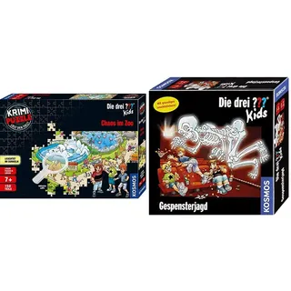 Kosmos 697990 - Krimi Puzzle: Die DREI ??? Kids - Chaos im Zoo, Leuchtet im Dunkeln. 150 Teile, inkl. kleine Lupe, Lesen - Puzzeln - Rätsel lösen& Spiele 697686 - Die DREI ??? Kids - Gespensterjagd