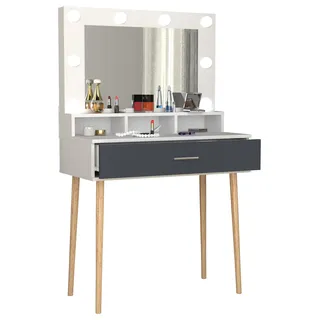 Schminktisch VCM "Schminktisch Beleuchtung Schublade Spiegel Lindas", schwarz (weiß, anthrazit), B:80cm T:40cm, Schränke, Schminktisch