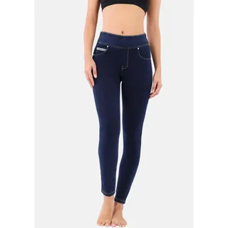 Shapingleggings FREDDY "NOW SKINNY YOGA", Damen, Gr. XS (34), N-Gr, blau (blau navy gelb seams), Web, Obermaterial: 84% Baumwolle, 16% Elasthan, figurbetont lang, Hosen Shapingleggings, mit Lifting & Shaping Effekt und Umschlagbund