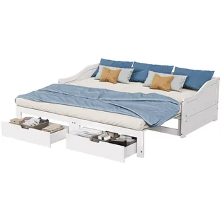 Shopentra Tagesbett 90/180x200 cm Ausziehbett Weiß , Metall , 90x200 cm , Schlafzimmer, Betten, Polsterbetten