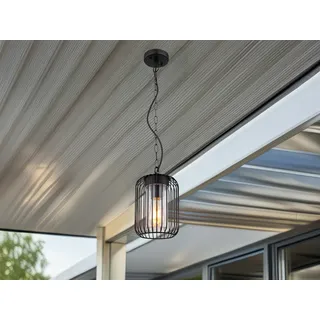 LED Outdoor Hängelampe Terrassenlampe Edelstahl Schwarz mit Gitter, Höhe 75,5cm