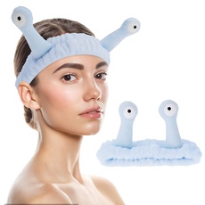 WLLHYF Spa-Stirnband, Gesichts-Make-up-Kopfband, Mikrofaser, weiches Korallenvlies, Kopfwickel, Schnecken-Cartoon, niedliches, elastisches Hautpflege-Haarband für Frauen und Mädchen (blau)