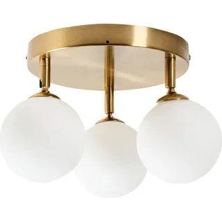 BELIANI Deckenleuchte Messing u. Weiß aus Glas Rund 3 Kugel Schirme 3-Flammig Glamourös Eleganter Stil Modernes Design für Wohnzimmer Schlafzimmer Flur - Braun, Weiß