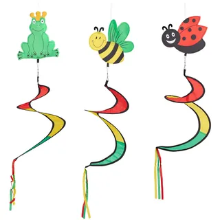 Relaxdays Windspiel Spirale, 3er Set, Tiermotive, Deko-Windspiel für draußen, hängend, Windfahne Garten & Balkon, bunt