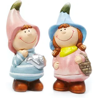 Heitmann Deco - Keramik Blumenkinder 2er-Set - Gartenzwerg Deko-Set für Frühling, Ostern und Sommer - Figuren für Deko