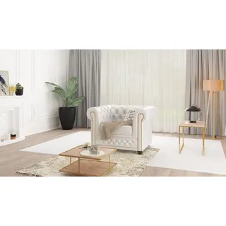 s-style möbel Chesterfield-Sessel Für Wohnzimmer Loungesessel Aus Veganem Leder Clubsessel Relaxsessel Lesesessel Möbel Sofa Sessel & Stühle für Lounge Weiß 94 x 86 x 72 cm