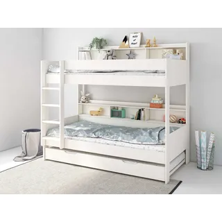 LÜTTENHÜTT »JAIME, TOPSELLER! Stockbett, mit Regalen, Schublade optional«, (ca. 186x115x204 Höhe/Breite/Länge), FSC® zertifiziertes Massivholz, viel Stauraum und Abstellfläche