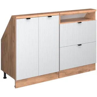 Vicco Küchenschrank FÜR Dachschrägen R-Line Weiß Riffel 120 cm 2er Set , Weiß, Honigeiche , Holzwerkstoff , Rechteckig , 120x83.8x46 cm , Küchen, Küchenmöbel, Küchenschränke, Küchenunterschränke