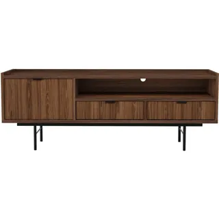 Beautysofa Lowboard Evron mit 2 Schubalden und 1 Tür, Walnuss , Walnussfarben , Metall , 150x55x40 cm , Wohnzimmer, TV Möbel, Lowboards, Lowboards stehend