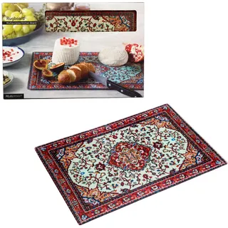 PELEG DESIGN Rugboard Schneidebrett Glas – Dekoratives Glasbrett im Orientteppich-Design, Hitzebeständige Servierplatte & Untersetzer, Gehärtetes Glas, Spülmaschinenfest, 24,5 x 36,5 cm