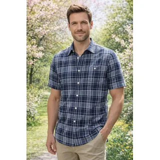 Karohemd MAN'S WORLD "in Crinkleoptik", Herren, Gr. M (39/40), N-Gr, blau (blau kariert), Web, Obermaterial: 100% Baumwolle, Crinkleoptik, bequem normal, Hemden Karohemd, Kurzarm, für Frühling und Sommer, aus Baumwolle, bequeme Passform