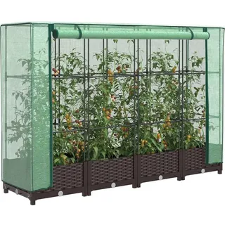 vidaXL Hochbeet mit Gewächshaus-Aufsatz Rattan-Optik Braun 160 x 123 x 40 cm