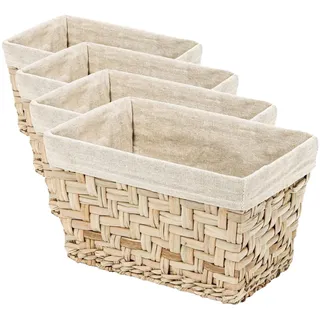 Compactor - Aufbewahrungskorb aus Seegras mit Stoffeinsatz, rechteckig, Größe S, 28,5 x 18,5 x 16,5 cm, natur, für Bad und Regal (Packung mit 4)