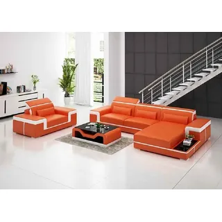 Wohnlandschaft Ecksofa L-Form Sessel Set Modern 2tlg JVmoebel - Orange, Weiß