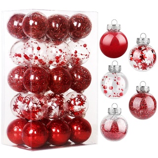 Dremisland 30 Stück Große Weihnachtskugeln Set 60mm Bruchsicher Weihnachtsbaumschmuck Rot Christbaumkugeln Acryl Glitzer Kugeln Weihnachtsbaum Hängende Ornamente für Urlaub Party Weihnachtsdekoration