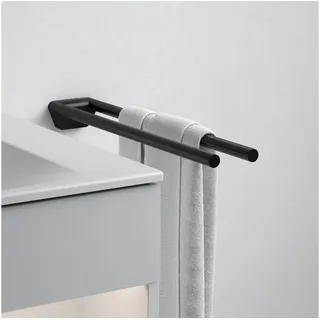 Keuco Reva Handtuchhalter zweiarmig, 45 cm, Metall schwarz matt, Made in Germany, starr, inkl. Schrauben und Dübel, Handtuchstange zum Bohren