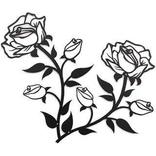 Hocadrv 2 Stück Wanddeko Metall Schwarze Rosen für Wohnzimmer, Schlafzimmer, Büro - Blumen Wanddekoration, Wandobjekt, Moderne Heimat Außendekoration (38CM)