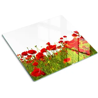 Tulup Glasplatte 60x52 cm Feldmohn , Rot , Glas , 60x0.4x52 cm , Küchen, Küchenelektrogeräte, Herde, Herdabdeckplatten