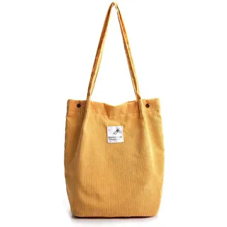 Funtlend Elegant Umhängetasche Damen Groß Cord Tasche Damen Handtasche Schultertasche für Uni Arbeit Mädchen Schule Büro-Gelb