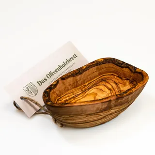 das Olivenholzbrett® / Schälchen aus Olivenholz/Knabberschälchen mit Naturrand/Holzschälchen unregelmäßig geformt/Tapasschälchen/Mehzweckschälchen/Snackschale/Servierschälchen Olivenholz oval 14cm