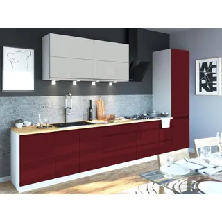 Feldmann-Wohnen Küchenzeile Florence 8-teilig Lichtgrau / Weinrot 392 / 59 / 207 cm , Rot, Grau , Holzwerkstoff , Zeile , 392x207x59 cm , Küchen, Küchenzeilen & Küchenblöcke, Küchenzeilen, Küchenzeilen ohne Geräte