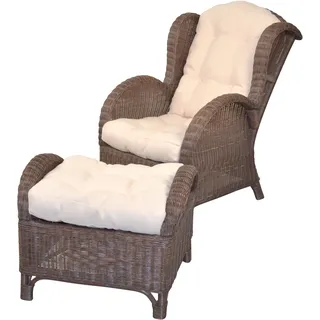 Hofmann Living And More Ohrensessel Handgeflochten 66 x 96 x 89 cm Braun mit Kissen