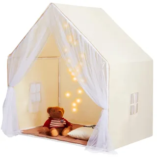 VEVOR Kinderspielzelt, Kinderzelt für Kinder von 1–5 Jahren, Kleinkinderzelt mit Matte und Zeltlampe, Zelt für Kinder mit Fenstern für drinnen und draußen, Jurtenzelt Beige 1 Tür 2 Fenster