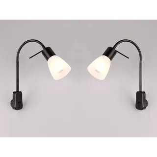 2er SET LED Steckerspot Schwarz mit Flexarm, Nachttischlampe für Wand Leselampe