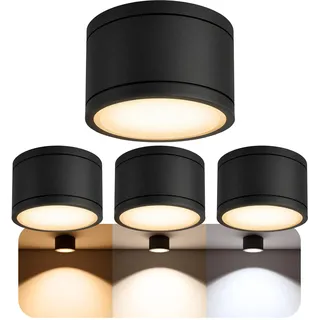 SSC-LUXon CELI-WX Aufbauleuchte 4 Stück schwarz IP44 GX53 3 Lichtfarben | Vier flache Bad-Aufbauleuchten schwarz matt IP44 - warm / neutral / tageslicht, inkl. GX53 LED 5W, für Bad, Küche & Außen