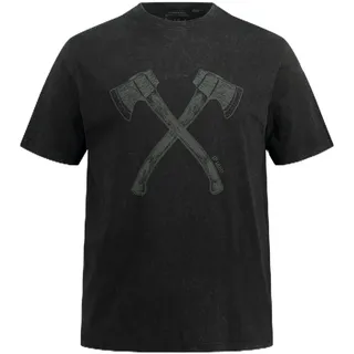 JP 1880 Herren, Tracht, Halbarm, Doppelaxt Print, Vintage Look, Brustprint, Rundhals T-Shirts, schwarz, 4XL